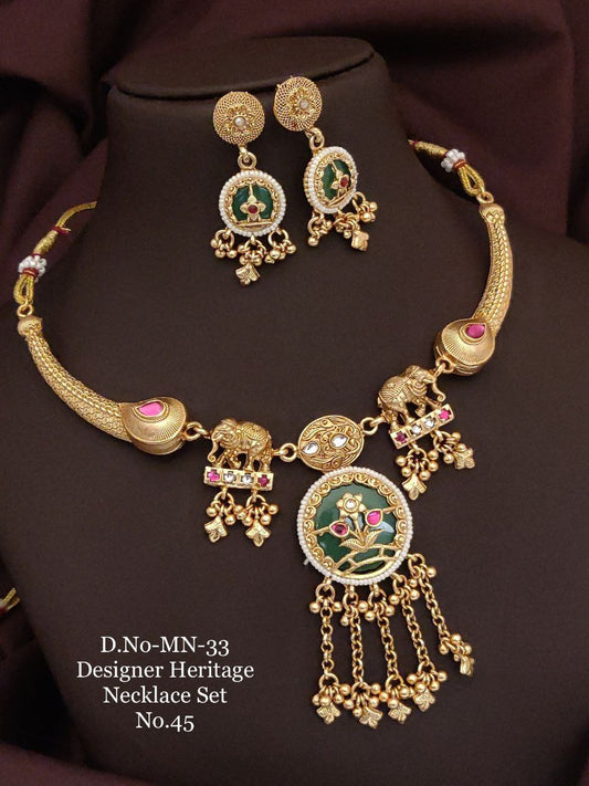 Brass High Gold Antique Designer Necklace Set