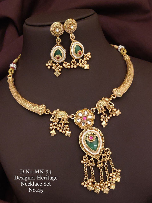 Brass High Gold Antique Designer Necklace Set