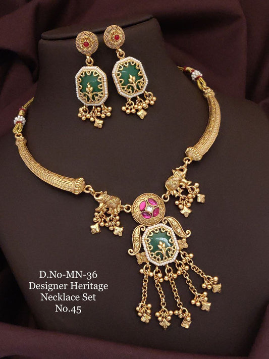 Brass High Gold Antique Designer Necklace Set