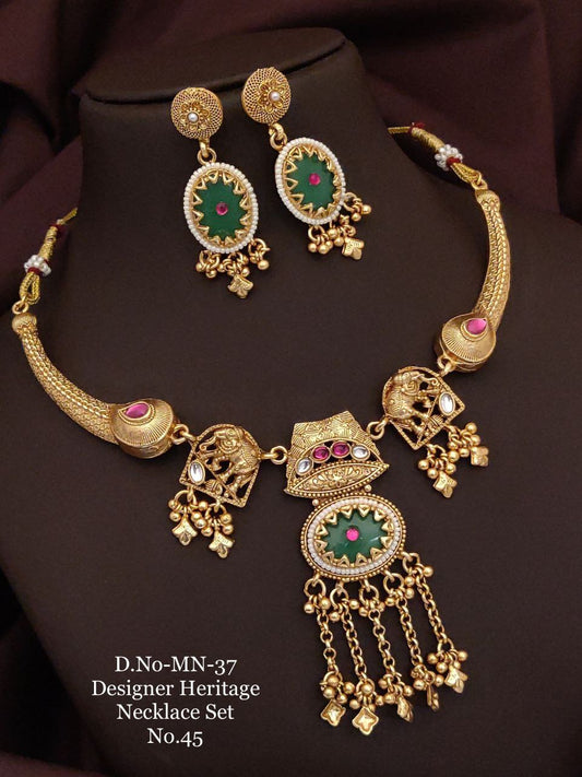Brass High Gold Antique Designer Necklace Set