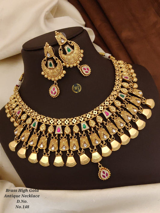 Brass High Gold Antique Necklace Set