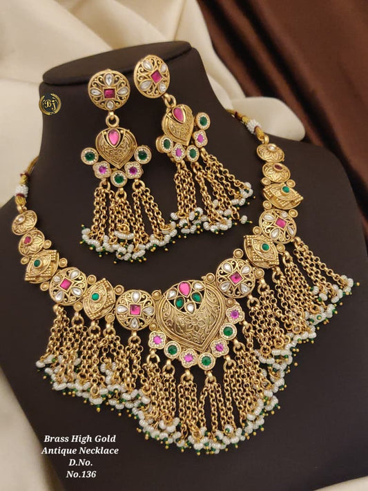 Brass High Gold Antique Necklace Set